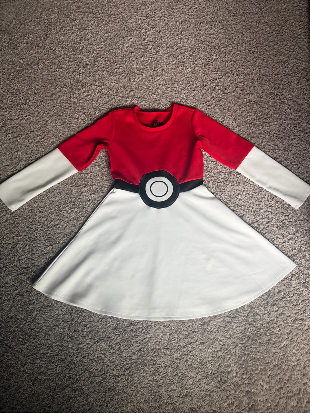 Red and White Pokeball-Inspired Kids Costume Dress